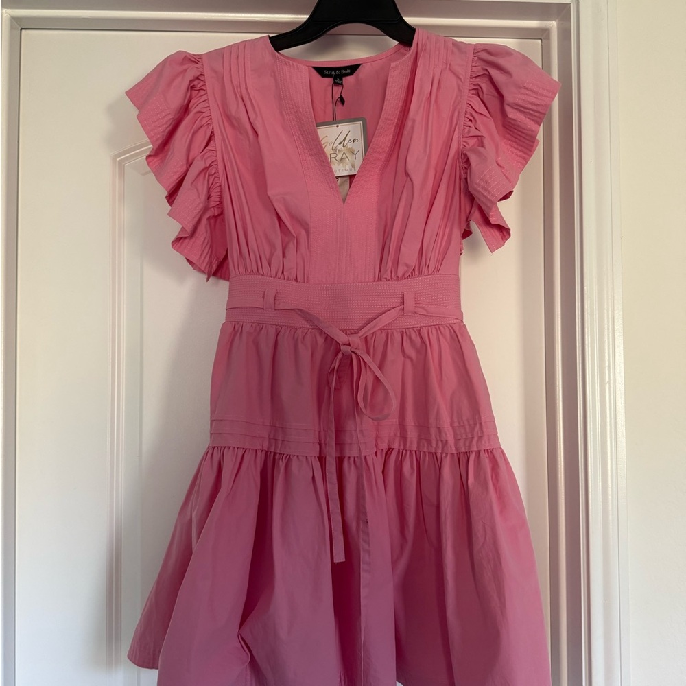 Pink Ruffle Sleeve Mini Dress | Fit & Flare | Size S